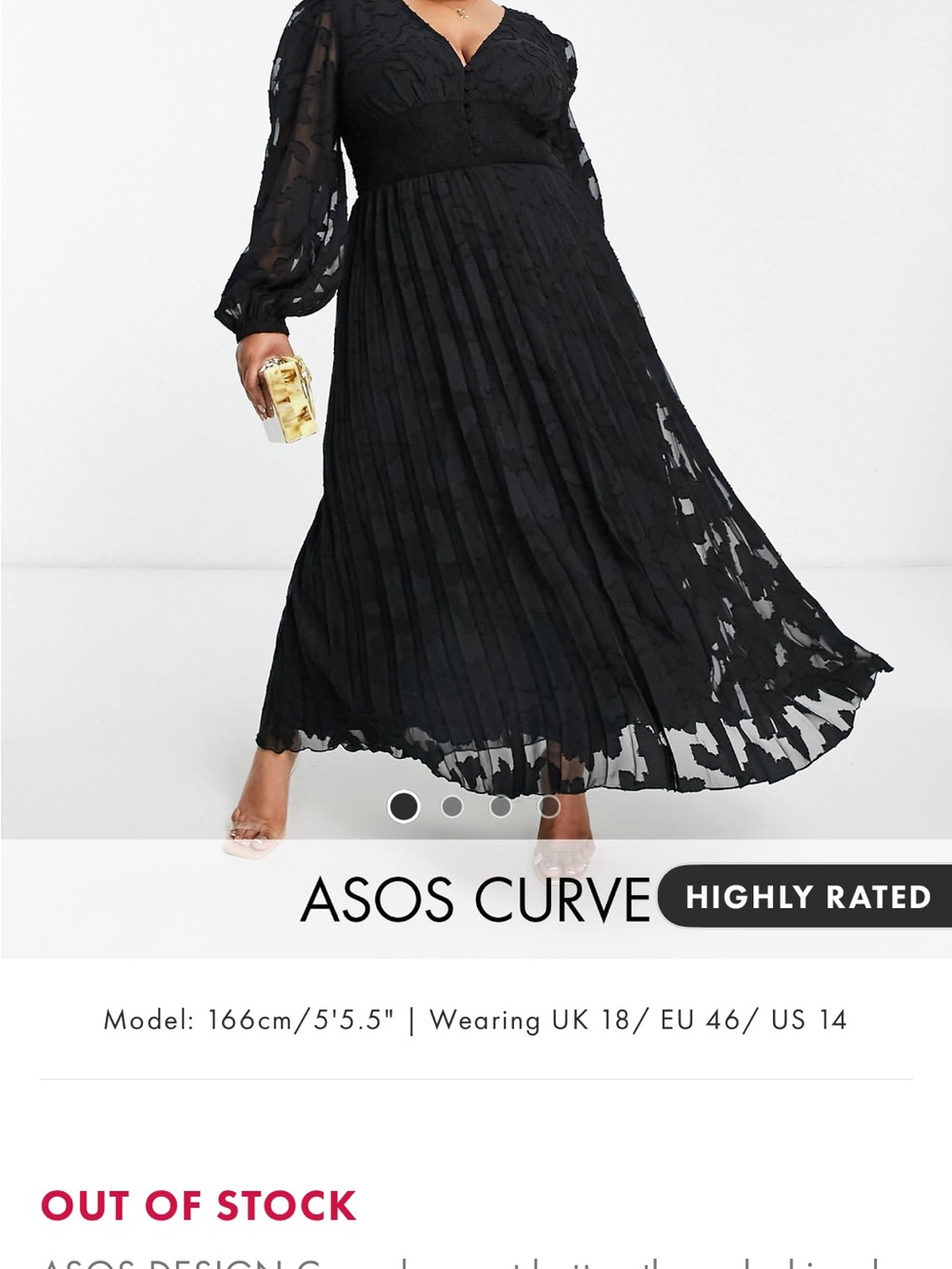ASOS Curve Black Pleated Maxi Dress with Sheer Detail